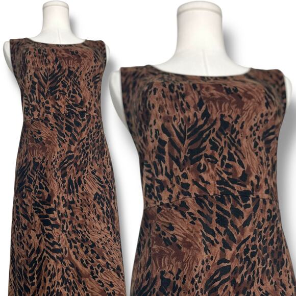 Vintage 90s Y2K Animal Print midi Dress | Dark Academia Dress |253|sz 12 - Picture 2 of 8